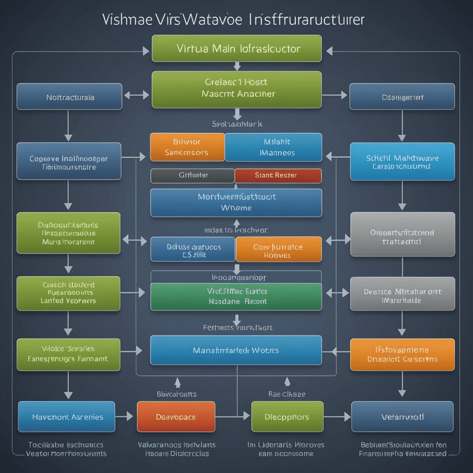 VMware infrastructure diagram showing virtual machines, hosts, and management layers