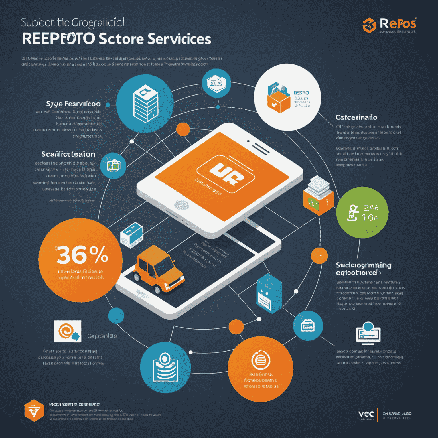 Infographic showing the benefits of V-Repo Store services, including increased efficiency, cost savings, and improved scalability in virtual environments