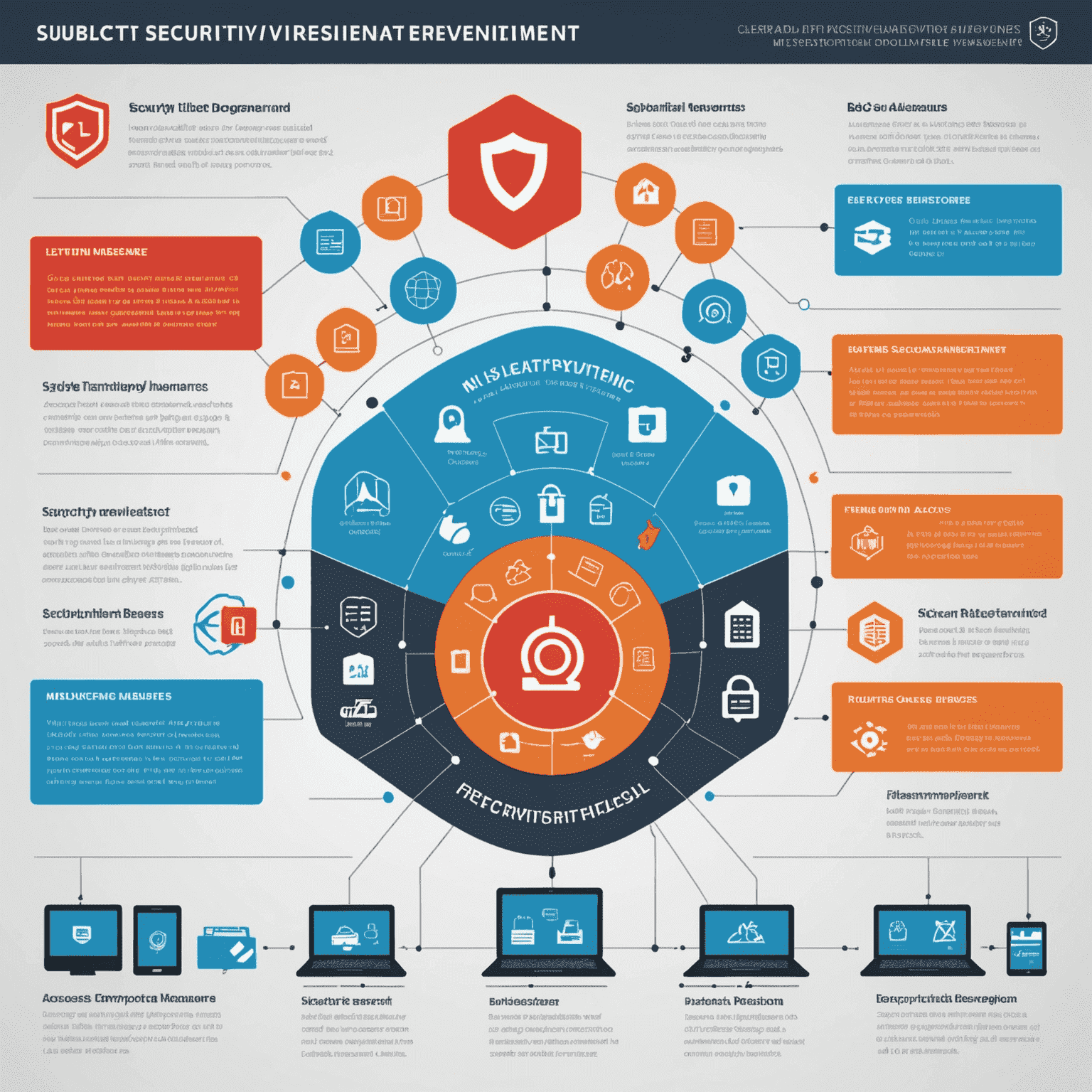 Infographic showing layered security measures in a virtualized environment, including firewalls, encryption, and access controls