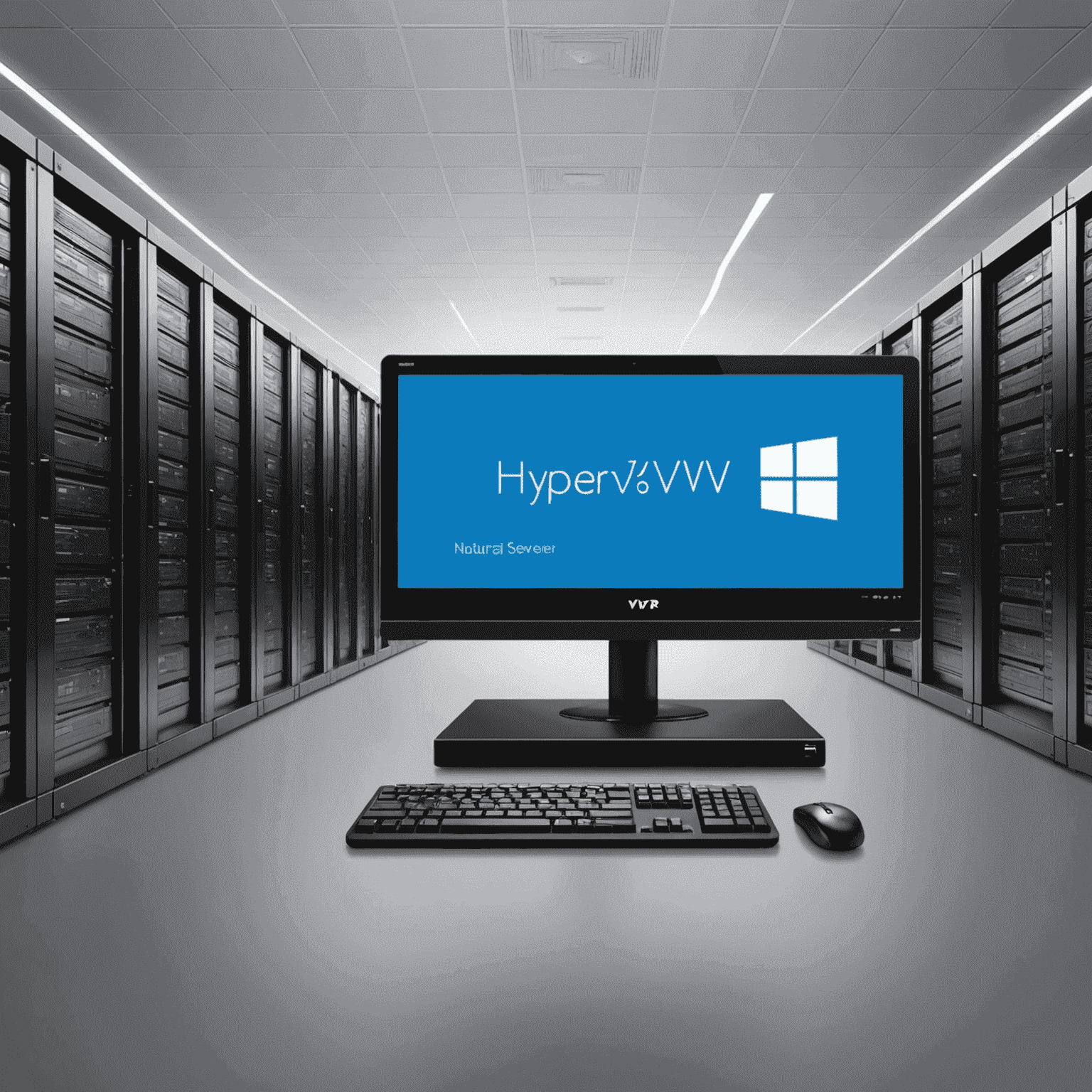 Hyper-V virtualization environment showing virtual machines and host server